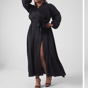 Long-Sleeve V-Neck Wrap Midi Dress